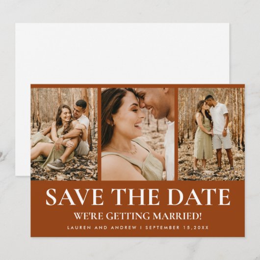 Rustic Foto Boho Terracotta Burnt Sinaasappel Wedd Save The Date (Voorkant / Achterkant)