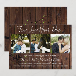 Rustic FOTO Collage Wedding INVITATION Wood Kaart