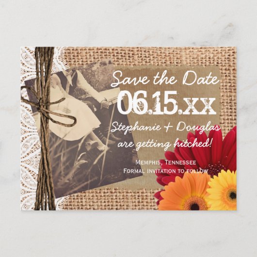 Rustic Foto Daisies Save the Date Briefkaarten (Voorkant)