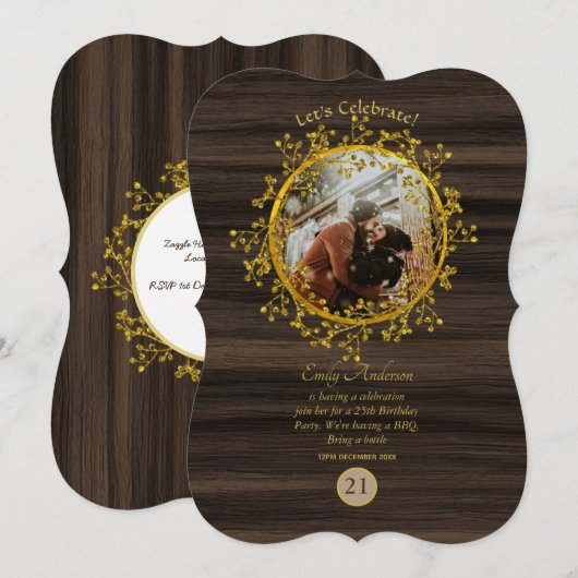 RUSTIC FOTO ELKE GEBEURTENIS Gouden Krans Hout Mod Kaart (Voorkant / Achterkant)