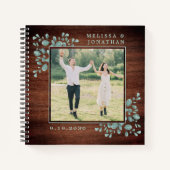 Rustic Foto Greenery Wooden Wedding GuestBook Notitieboek (Voorkant)