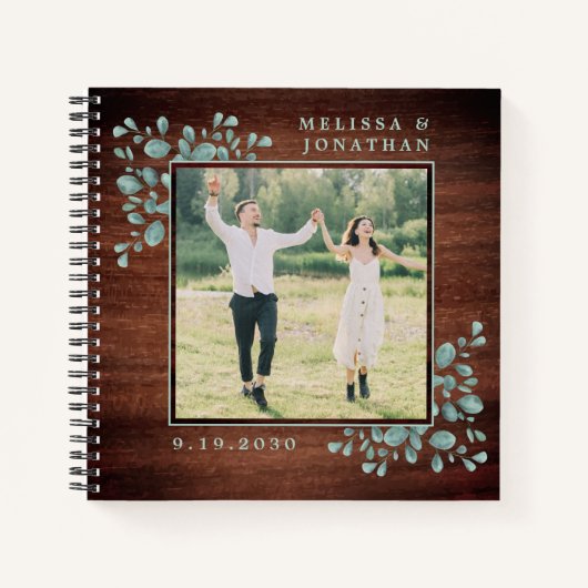 Rustic Foto Greenery Wooden Wedding GuestBook Notitieboek (Voorkant)