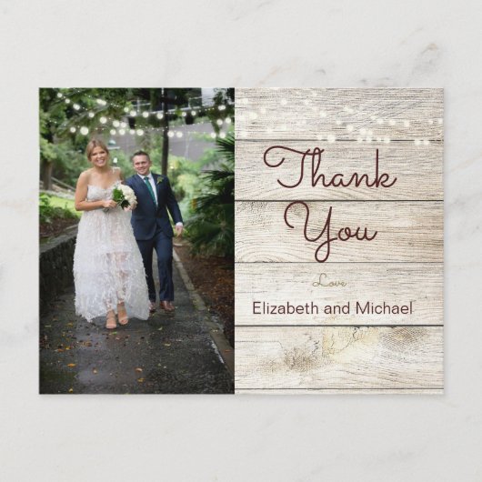 Rustic Foto Modern Lights Wedding Bedankt Briefkaart (Voorkant)