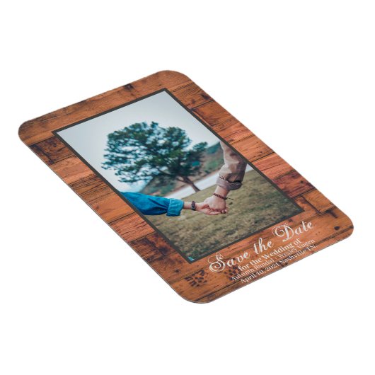 Rustic Foto Save the Date Wood Personalize Magneet (Rechterzijde)