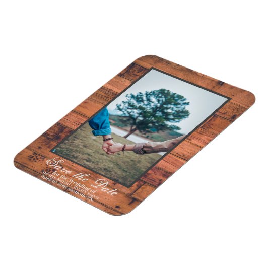 Rustic Foto Save the Date Wood Personalize Magneet (Linkerzijde)