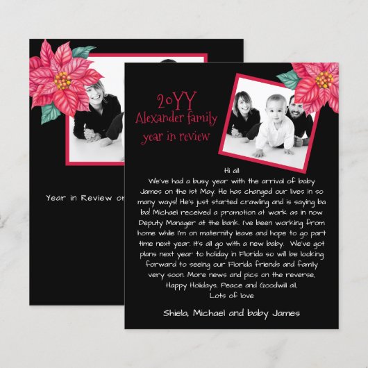 Rustic Foto Vakantie Jaaroverzicht Poinsettia (Voorkant / Achterkant)