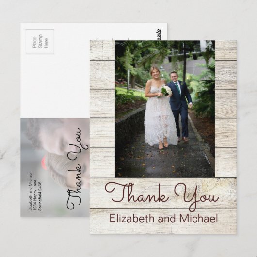 Rustic Foto van Chic Modern Wedding Bedankt Briefkaart (Voorkant / Achterkant)