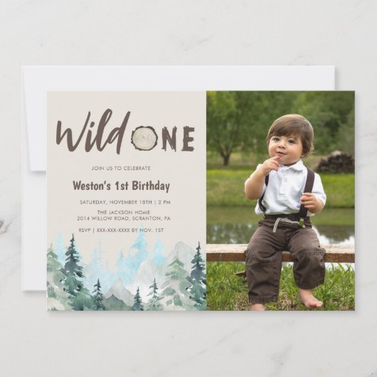 Rustic Foto Wild 1 1e verjaardag uitnodiging (Voorkant)