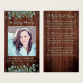 Rustic Fotosympathie Memorial Funeral Prayer Kaart (Voorkant /achterkant)