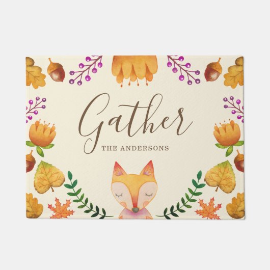 Rustic Fox Autumn Foliage Personalized Deurmat (Voorkant)