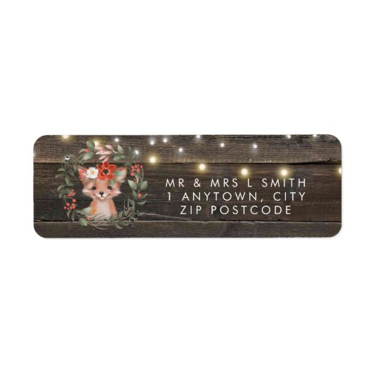 Rustic Fox baby shower Bloemen Retouradres Label (Voorkant)