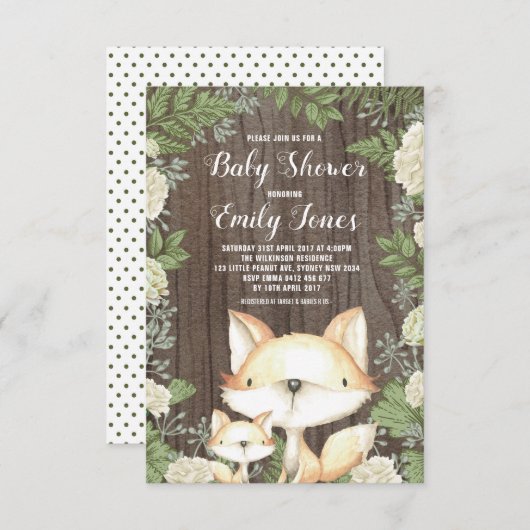 Rustic Fox Baby shower Botanical Greenery Kaart (Voorkant / Achterkant)