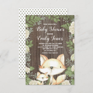 Rustic Fox Baby shower Botanical Greenery Kaart