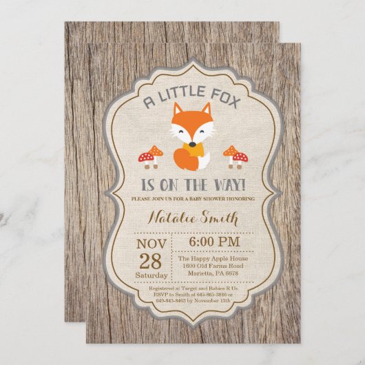 Rustic Fox Baby shower Uitnodiging (Voorkant / Achterkant)