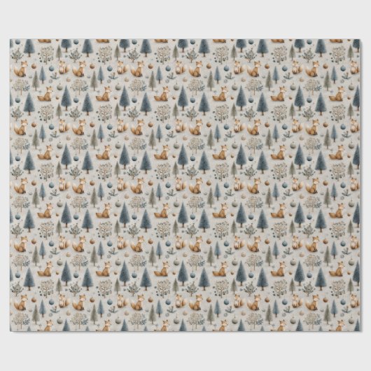 Rustic Fox en kerstboom en Bauble in blauw Cadeaupapier (Vlak)