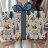 Rustic Fox en kerstboom en Bauble in blauw Cadeaupapier