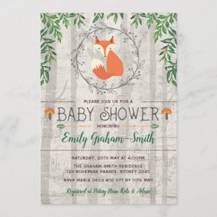 Rustic Fox Greenery Woodland Baby Showerr Kaart