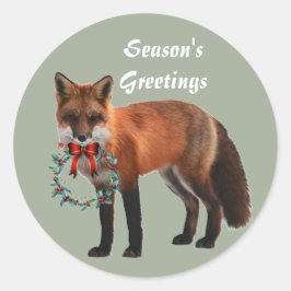 Rustic Fox Round Kerst sticker, glanzend Ronde Sticker