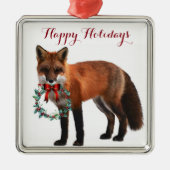 Rustic Fox Square Metal kerstversiering Metalen Ornament (Voorkant)