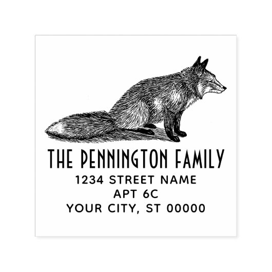 Rustic Fox Tekening Naam Return Adres Zelfinktende Stempel (Design)