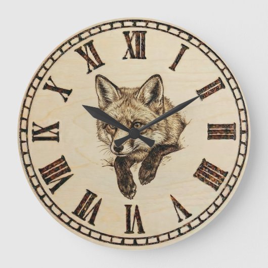 Rustic Fox Wall Clock Grote Klok (Voorkant)