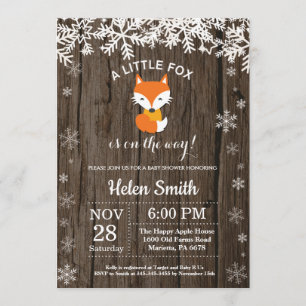 Rustic Fox Winter Baby shower Invitation Kaart