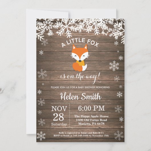 Rustic Fox Winter Baby shower Uitnodiging (Voorkant)