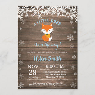 Rustic Fox Winter Boy Baby shower Kaart