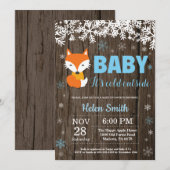 Rustic Fox Winter Boy Baby shower Kaart (Voorkant / Achterkant)