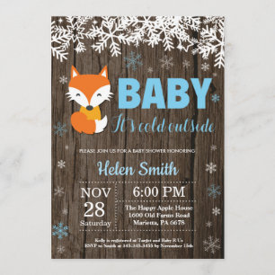 Rustic Fox Winter Boy Baby shower Kaart