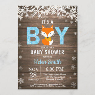 Rustic Fox Winter Boy Baby shower Kaart