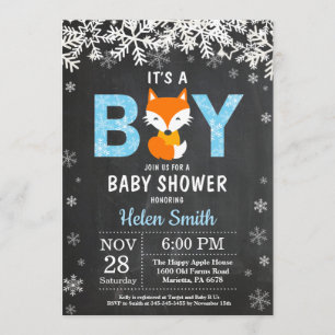 Rustic Fox Winter Boy Baby shower Kaart