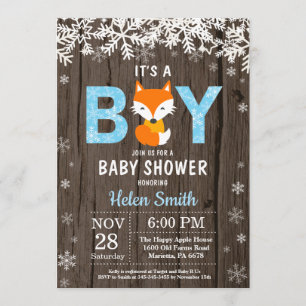 Rustic Fox Winter Boy Baby shower Kaart