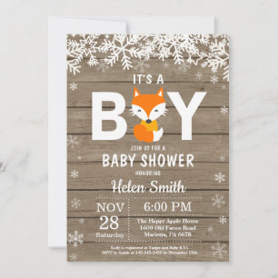 Rustic Fox Winter Boy Baby shower Kaart