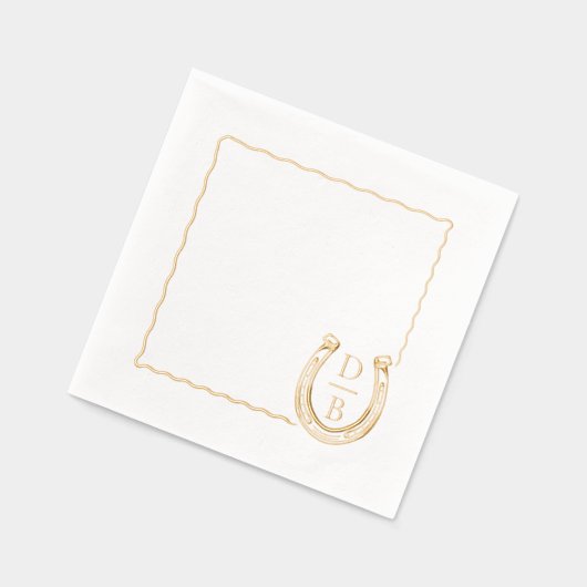 Rustic Frame Western Horseshoe Monogram Wedding Folie Servetten (Links)