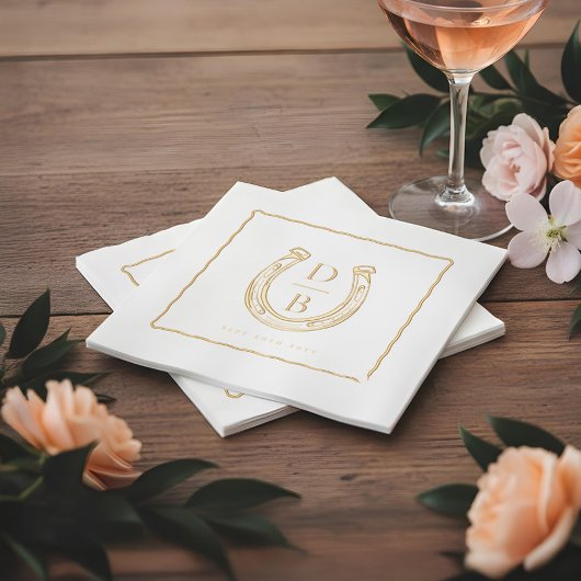 Rustic Frame Western Horseshoe Monogram Wedding Folie Servetten