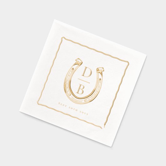 Rustic Frame Western Horseshoe Monogram Wedding Folie Servetten (Links)