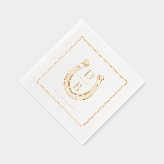 Rustic Frame Western Horseshoe Monogram Wedding Folie Servetten (Rechts)