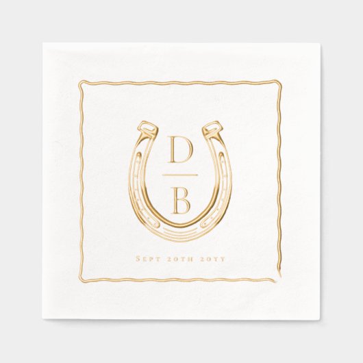 Rustic Frame Western Horseshoe Monogram Wedding Folie Servetten (Voorkant)
