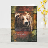 Rustic Framed Grizzly Verjaardag Kaart (Gele Bloem)