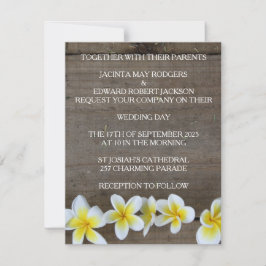 Rustic Frangipani / Plumeria Beach Wedding Invites Kaart