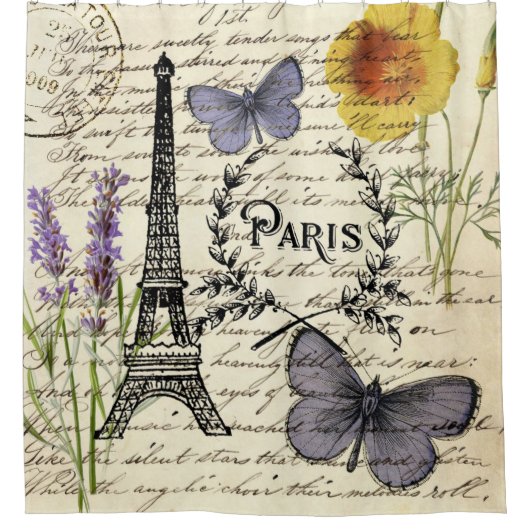 rustic french country scripts paris eiffel tower douchegordijn (Voorkant)