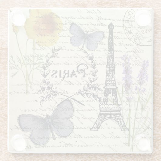 rustic french country scripts paris eiffel tower glazen onderzetter (Achterkant)