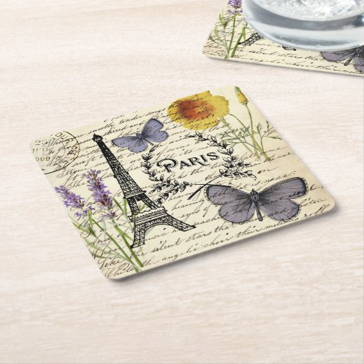 rustic french country scripts paris eiffel tower kartonnen onderzetters (Schuin)