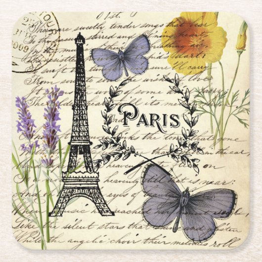 rustic french country scripts paris eiffel tower kartonnen onderzetters (Voorkant)