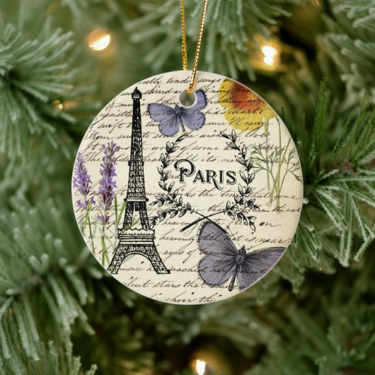 rustic french country scripts paris eiffel tower keramisch ornament (Boom)