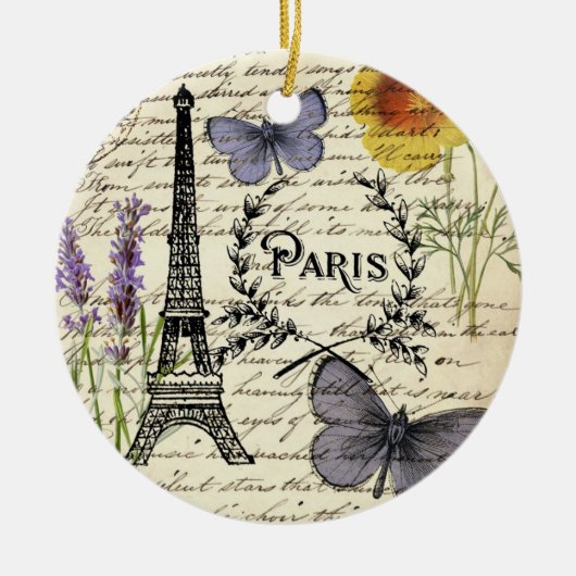rustic french country scripts paris eiffel tower keramisch ornament (Voorkant)