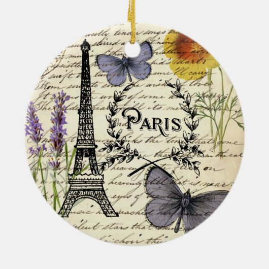rustic french country scripts paris eiffel tower keramisch ornament (Achterkant)