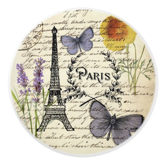 rustic french country scripts paris eiffel tower keramische knop (Voorkant)