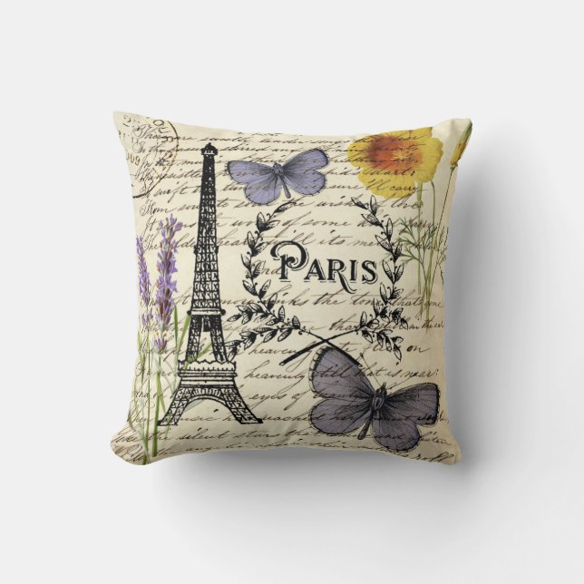 rustic french country scripts paris eiffel tower kussen (Voorkant)